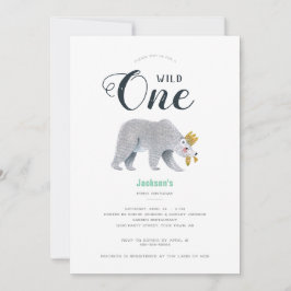 Modern Green Adventure Bären Animal First Birthday Einladung