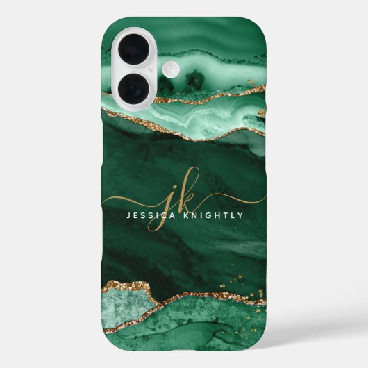 Modern Green Agate Gold Glitzer Script Monogram Case-Mate iPhone Hülle (Rückseite)
