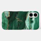 Modern Green Agate Gold Glitzer Script Monogram Case-Mate iPhone Hülle (Rückseite (Horizontal))