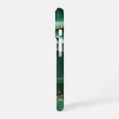 Modern Green Agate Gold Glitzer Script Monogram iPhone 16 Hülle (Linke Seite)