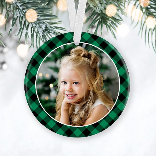 Modern Green and Black Buffalo Pläd Foto Ornament