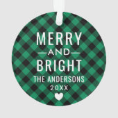 Modern Green and Black Buffalo Pläd Foto Ornament (Rückseite)