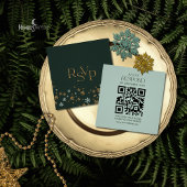 Modern Green and Gold Christmas QR Code RSVP Card Begleitkarte