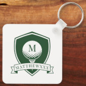 Modern Green and White Name Initial Monogram Golf Schlüsselanhänger (Rückseite)