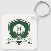 Modern Green and White Name Initial Monogram Golf Schlüsselanhänger (Rückseite)
