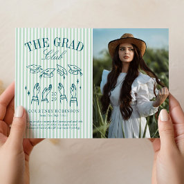 Modern Green and White Stripe Photo Graduation Ankündigung