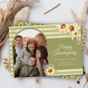 Modern Green Arch Sonnenblumen Happy Thanksgiving Feiertagskarte