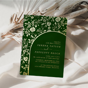 Modern Green Arch Wedding Real Foil Einladung