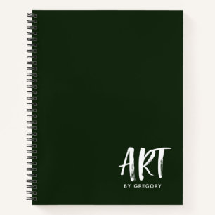 Modern Green Artist Sketchbook with Name Notebook Notizblock