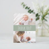 Modern Green Baby Junge Dusche Niedlich Danke Ankündigungspostkarte (Stehend Vorderseite)