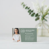 Modern Green Beruflich QR Code Foto Logo Visitenkarte (Stehend Vorderseite)