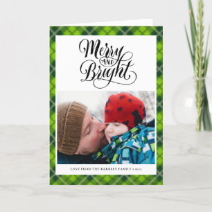 Modern Green Black Tartan Kariert Fun Script Einfa Feiertagskarte