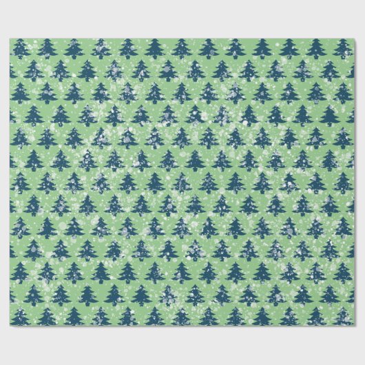 Modern Green Blue Christmas Snowy Trees Geschenkpapier (Flach)