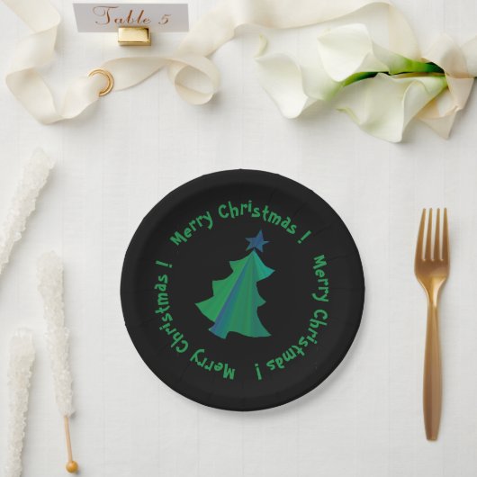 Modern Green Blue Christmas Tree Black Pappteller (Hochzeit)