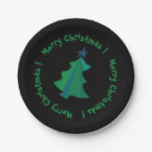 Modern Green Blue Christmas Tree Black Pappteller (Vorderseite)