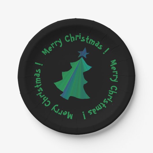 Modern Green Blue Christmas Tree Black Pappteller (Vorderseite)
