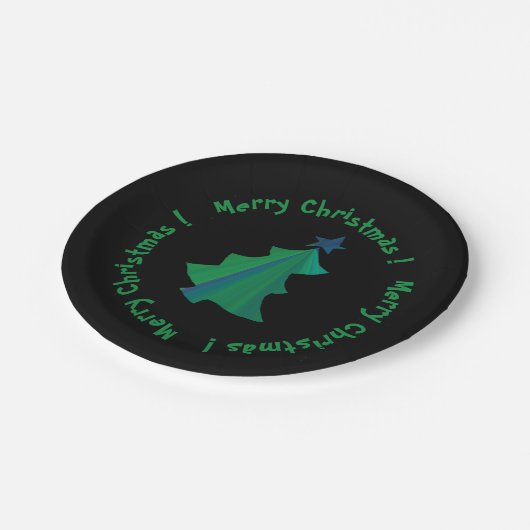 Modern Green Blue Christmas Tree Black Pappteller (Schrägansicht)