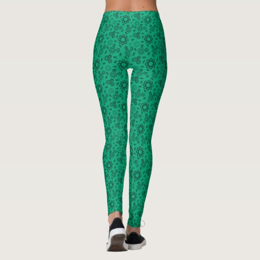 Modern Green Blue Cogs Muster Leggings (Rückseite)