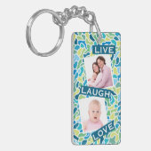 Modern Green Blue Mosaik Custom Foto Quote Schlüsselanhänger (Vorderseite links)