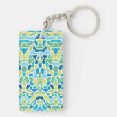 Modern Green Blue Mosaik Custom Foto Quote Schlüsselanhänger (Rückseite)