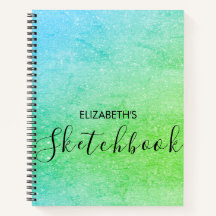 Modern Green Blue Ombre Glitzern Name Sketchbook
