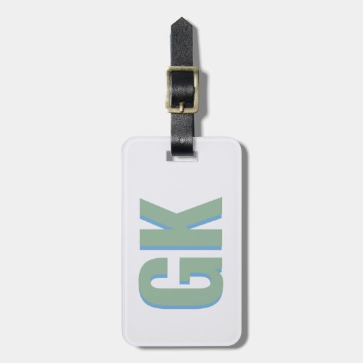 Modern Green Blue Shadow Monogram Gepäckanhänger (Vorderseite vertikal)