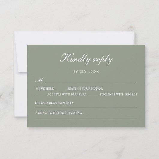Modern Green Boho Wedding Simple Elegant RSVP Karte (Vorderseite)
