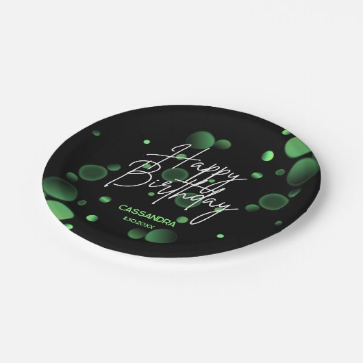 Modern Green Bokeh Gradient Black Happy Birthday Pappteller (Schrägansicht)