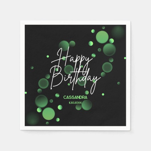 Modern Green Bokeh Gradient Black Happy Birthday Serviette (Vorderseite)