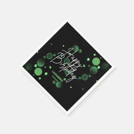 Modern Green Bokeh Gradient Black Happy Birthday Serviette (Ecke)