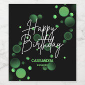 Modern Green Bokeh Gradient Black Happy Birthday Weinetikett (Einzelnes Label)