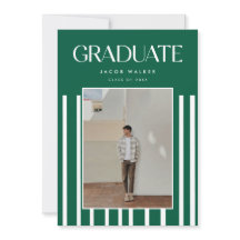 Modern Green Bold 2-Photo Striped Graduation Party