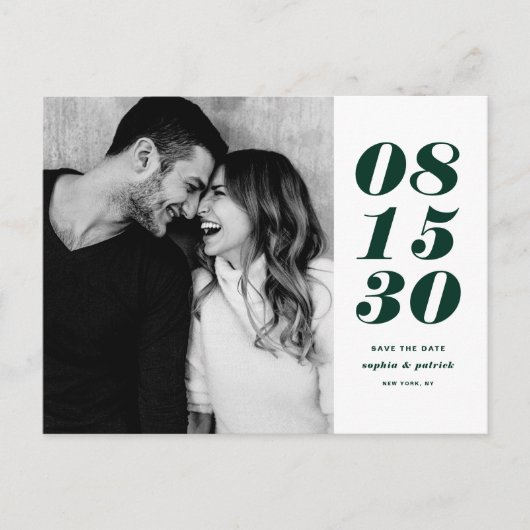 Modern Green Bold Date Typografy Save the Date Ankündigungspostkarte (Vorderseite)