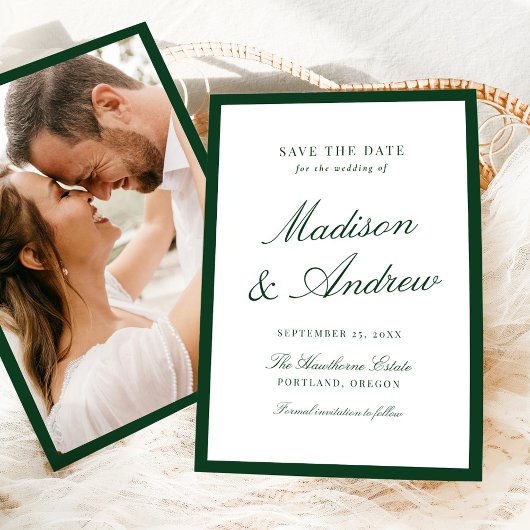 Modern Green Border Photo Wedding Save The Date