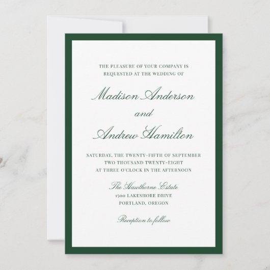 Modern Green Border Wedding Einladung (Vorderseite)