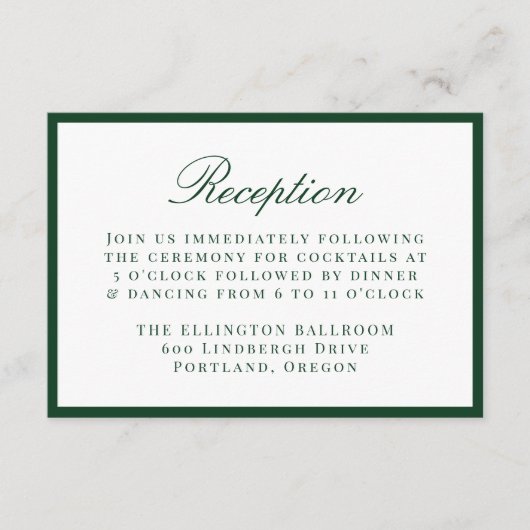 Modern Green Border Wedding Reception Begleitkarte (Vorderseite)