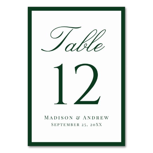 Modern Green Border Wedding Tischnummer (Vorderseite)
