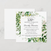Modern Green Botanical 100. Geburtstag Einladung (Vorne/Hinten)