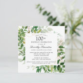 Modern Green Botanical 100. Geburtstag Einladung (Stehend Vorderseite)