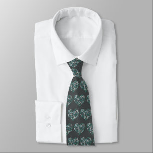 Modern Green Botanical Hearts Pattern auf Grau Krawatte