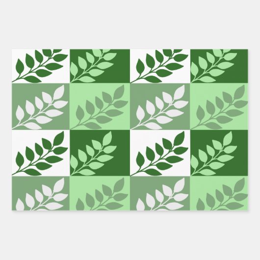 Modern Green Botanical Leaf Pattern Wrapping Paper Geschenkpapier Set (Vorderseite)