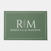 Modern Green Botanical Monogram Door Mat Fußmatte (Vorderseite)