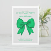 Modern Green Bow Weihnachtsfeier Einladung (Stehend Vorderseite)