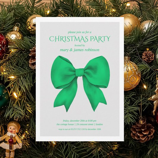 Modern Green Bow Weihnachtsfeier Einladung