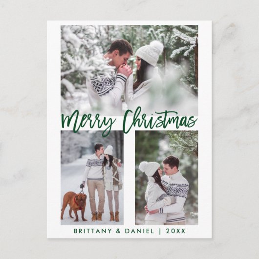 Modern Green Brush Script Frohe Weihnachten Foto Postkarte (Vorderseite)