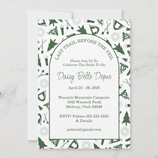 Modern Green Camp Bachelorette Weekend Einladung (Vorderseite)