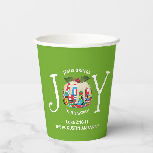 Modern Green Christmas JOY TO THE WORLD Pappbecher (Rückseite)