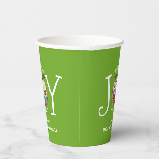 Modern Green Christmas JOY TO THE WORLD Pappbecher (Rechts)