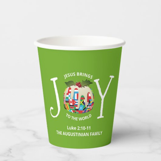 Modern Green Christmas JOY TO THE WORLD Pappbecher (Vorderseite)