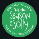 Modern Green Christmas Sticker<br><div class="desc">Ein lustiger und festlicher Weihnachtsaufkleber zum Dekorieren Ihrer Geschenke. Der Aufkleber hat die Wörter,  ist die Jahreszeit,  um auf einem grünen Hintergrund mit weißer Typografie. Spaß für Weihnachten Nachbar Geschenke zu verwenden. Personalisieren Sie den Text so,  dass er Ihnen gehört. Entworfen für Sie von BlackBerry Boulevard.</div>